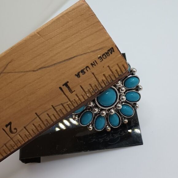 CHUNKY silver turquoise flower mandala boho ring - Picture 7 of 8